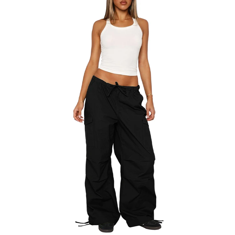 BKLD Trendy Women Casual Baggy Cargo Pants Leopard Straight Drawstring Waist Pleated Sexy Hot Girls Wide Leg Trousers Sweatpants