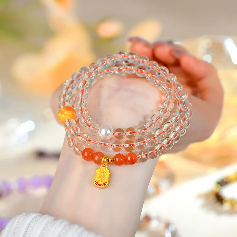 

Женский браслет из трех кругов из натурального желтого красного агата, ювелирные изделия