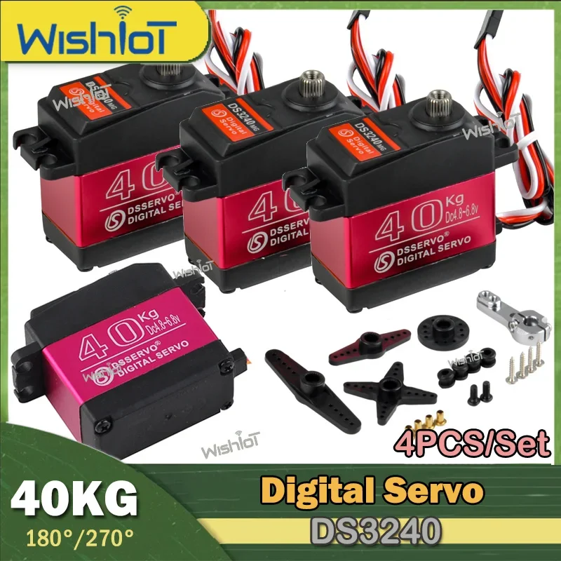 Motore per servi digitali 4 pezzi/set DS3240 40KG 180 ° /270 °   Parti della funzione di potenza servo dell'ingranaggio del metallo di grande coppia di rotazione per il robot dell'automobile RC