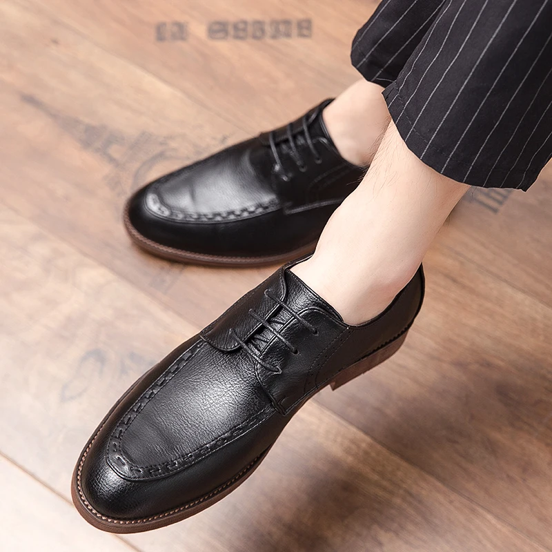 Men High-quality Oxford Shoes Brown Black Lace Up Pointed Party Banquet Gentlemen British Style Leather Shoes
