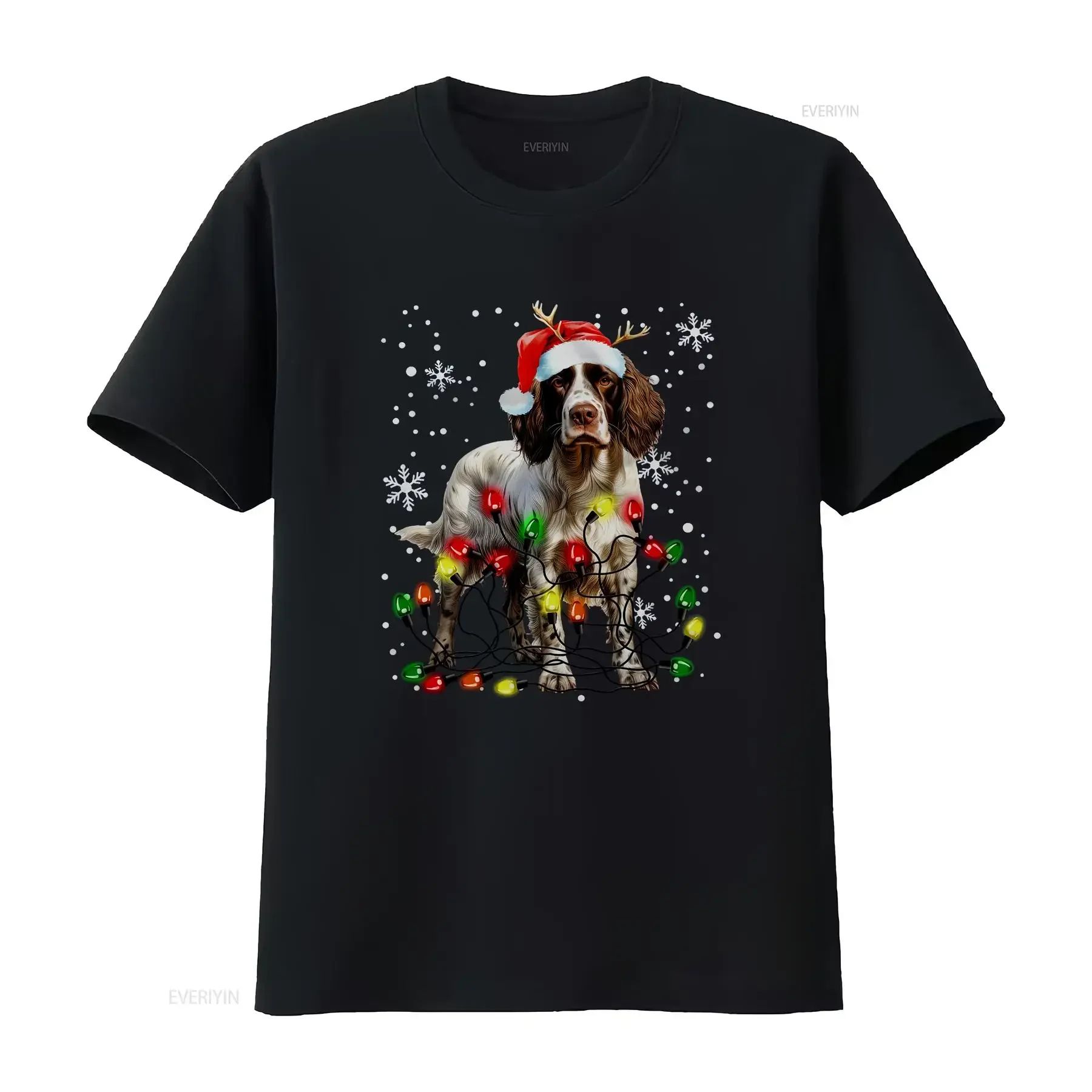 Xmas Lighting Santa English Springer Spaniel Dog Christmas T Shirt vintage Washed fashion Stretched graphic