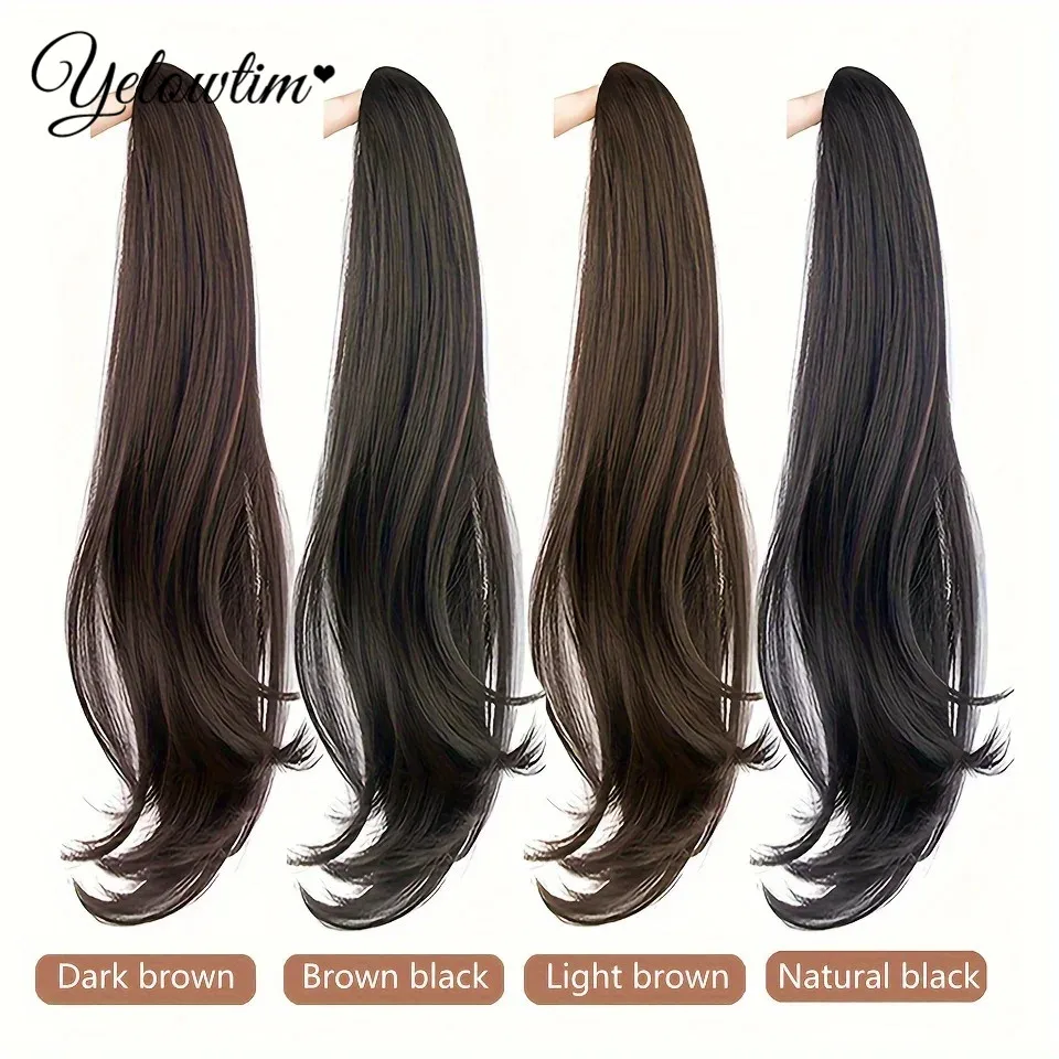 YELOWTIM Synthetic Long Straight Claw Clip On Ponytail Hair Extensions 20Inch Heat Resistant Pony Tail Hair piece For Women