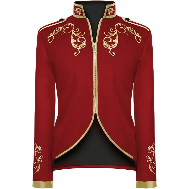 Europe Court Prince Gold Embroidered Suit Blazer Men Punk Military Drummer Parade Jacket Marching Band My Chemical Romance Coat