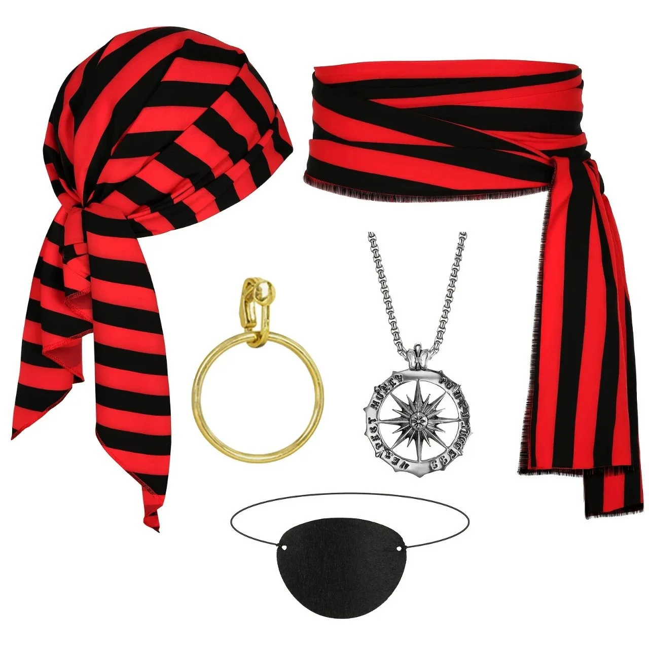 해적 복장 세트 Headscarf 벨트 아이 마스크 힙합 펜던트 목걸이 여성 쇄골 체인 할로윈 코스프레 소품