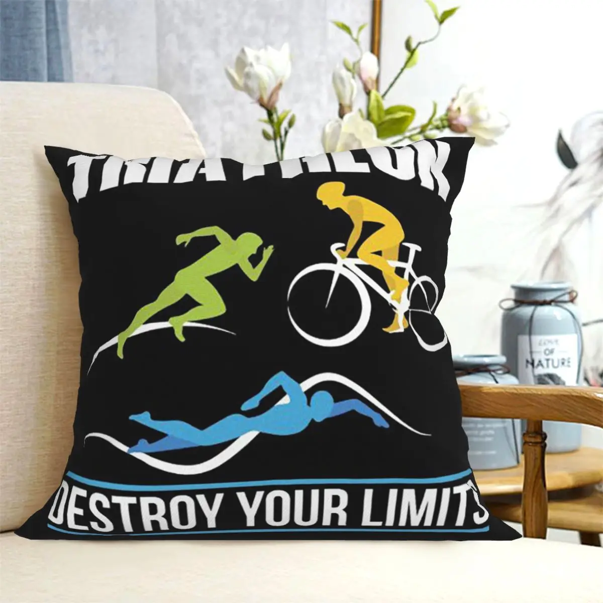 Triathlon Swimming Cycling Running Square Pillowcase Cushion Cover Pillow Case Throw Pillow Cover for Home Bedroom Car
