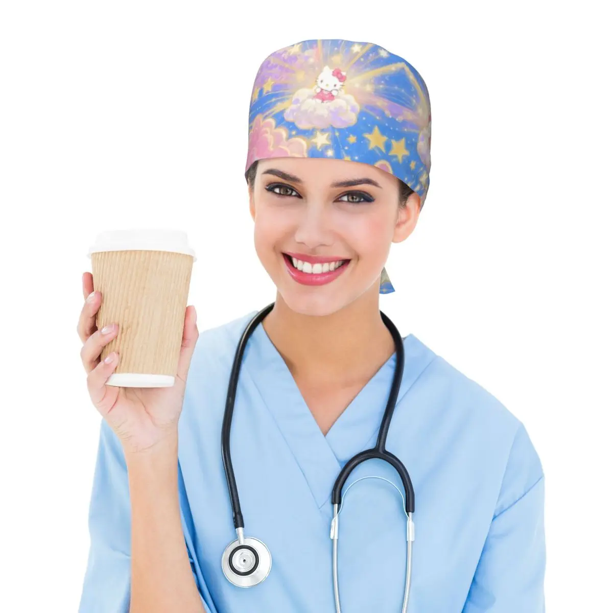 Custom Hello Kitty Cat Scrub Hat Surgical Scrub Caps Unisex Nurse Medical Cap Classical Work Scrubs Hat for Hospital Pharmacy