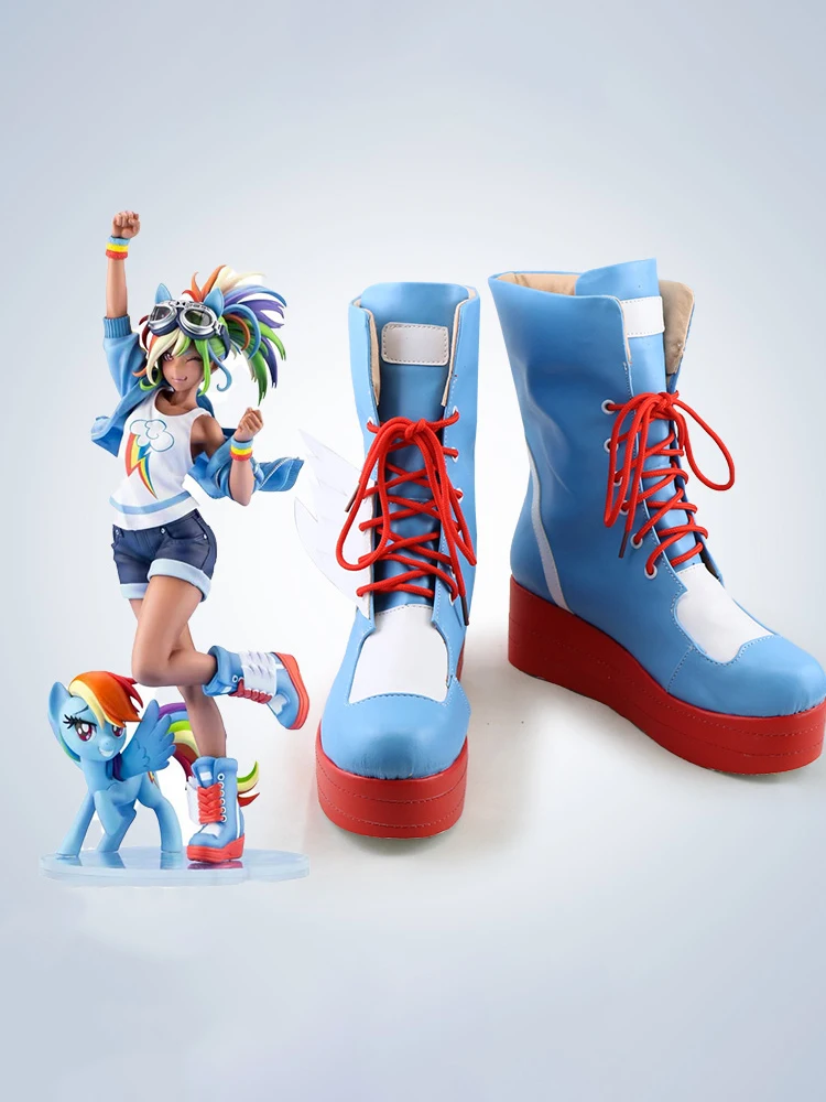 

Обувь для косплея Rainbow Dash, аниме Little Pony, синие ботинки из искусственной кожи в стиле аниме на Хэллоуин