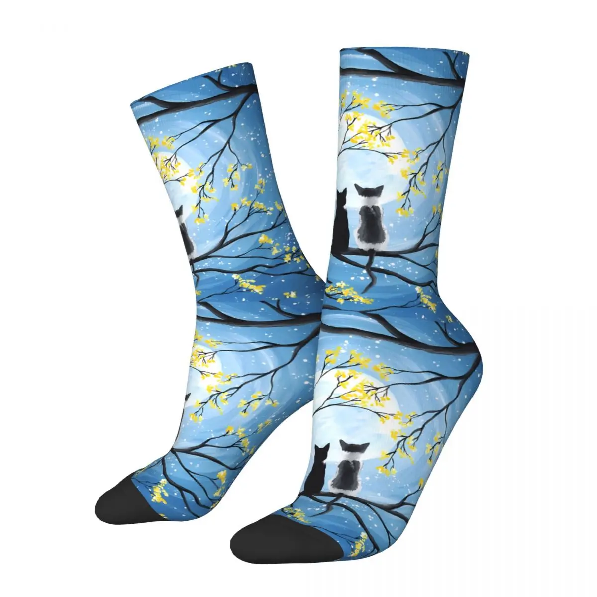 Cats Full Moon Sock Printed Man Polyester