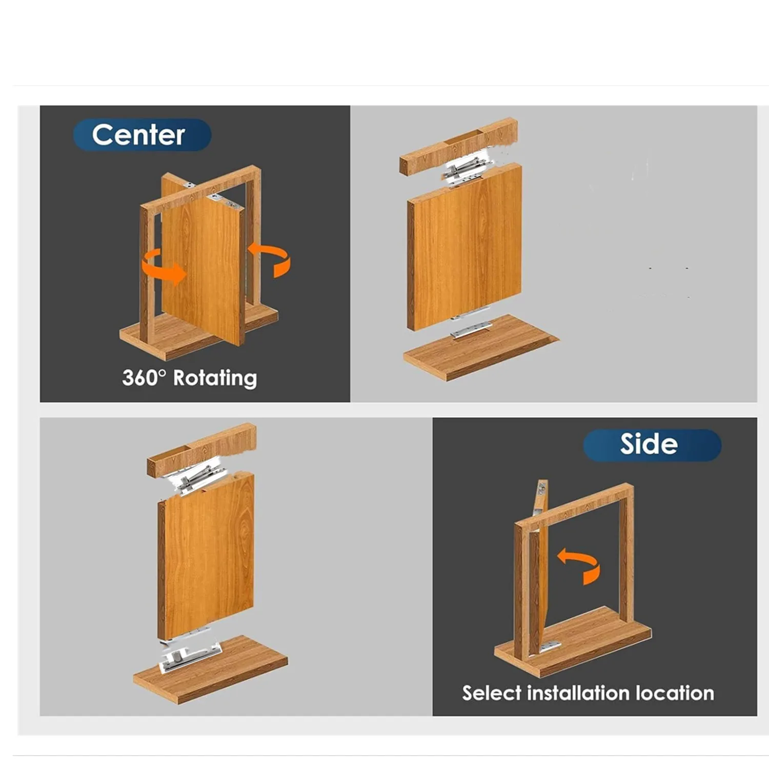 360° Rotation Heavy Duty Pivot Hinge Stainless Steel Hidden Door Hinges Invisible Pivot Door Hardware for Secret Doors Bookshelf