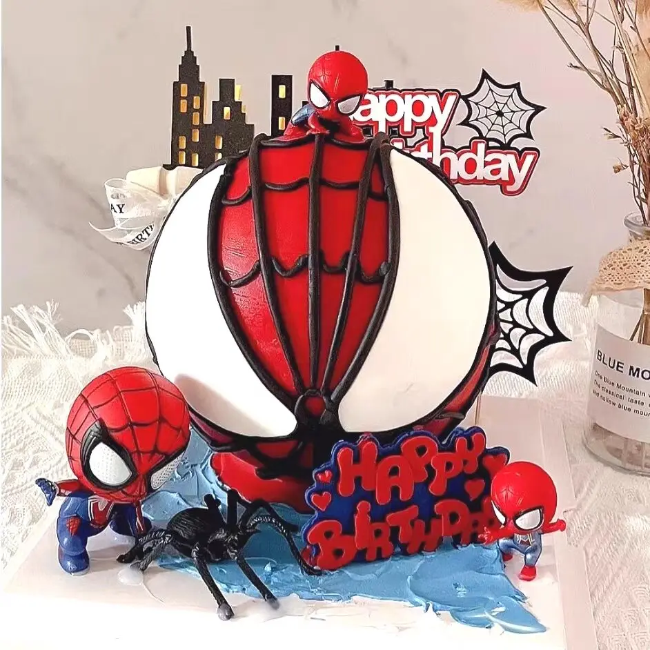 Adornos de papel para tartas de cumpleaños, decoración para tartas de cumpleaños de superhéroes, tema de Spiderman, suministros de decoración para