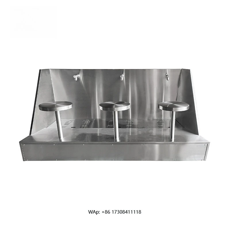 New Style Customizable 3 People Seat 304 Stainless Steel Feet Washing Wudu Sink Basin Masjid Use