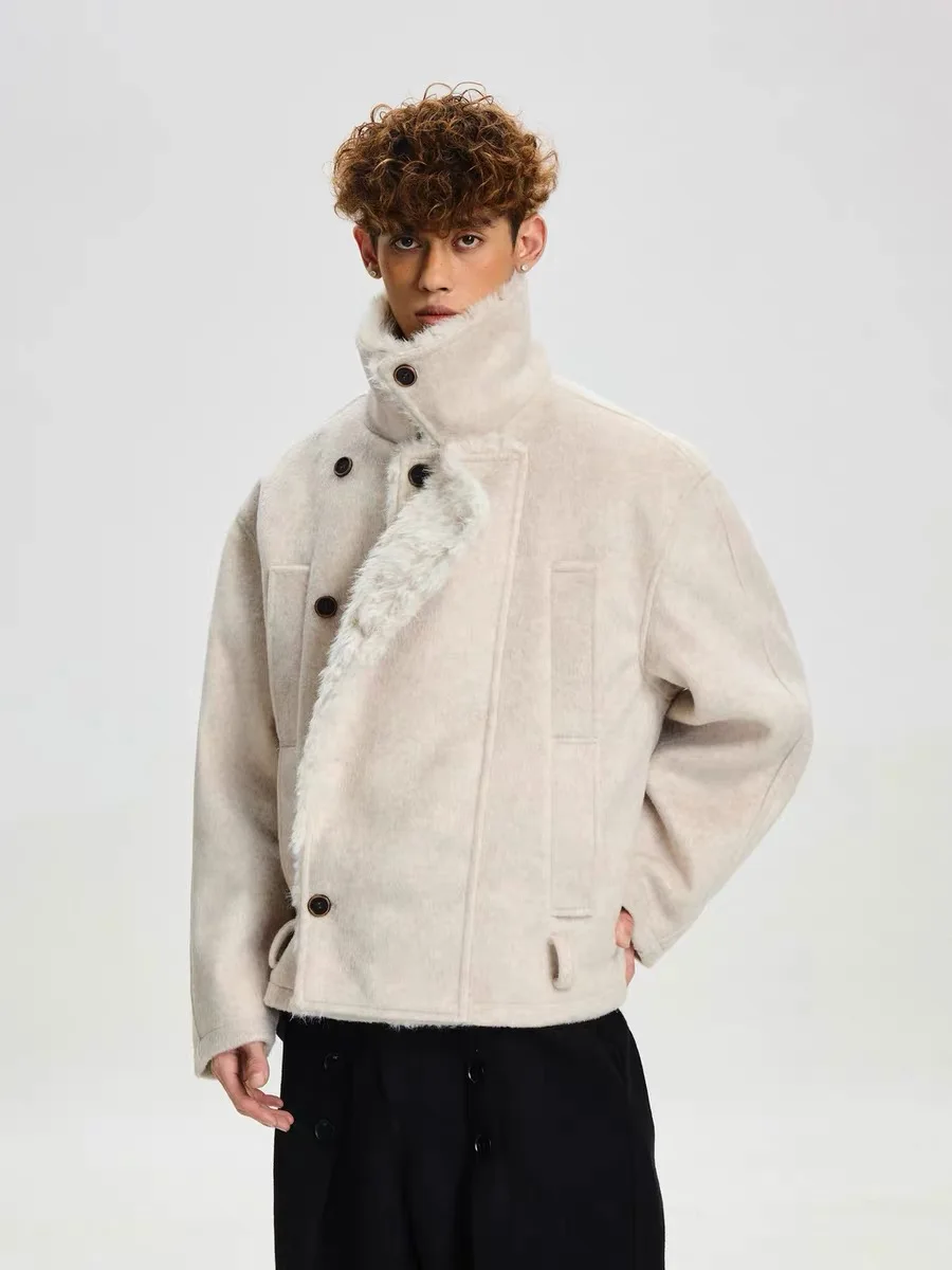 

Двубортное хлопковое пальто с меховым воротником в стиле ретро, зимнее универсальное теплое пальто с воротником-стойкой для молодежи