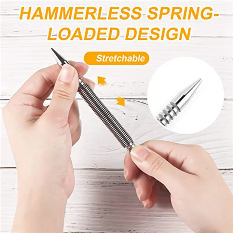 A20F-2 PCS Dual Head Nail Setters 3/32&1/8Inch Spring Nail Set Hammerless Nail Setter Punch Set