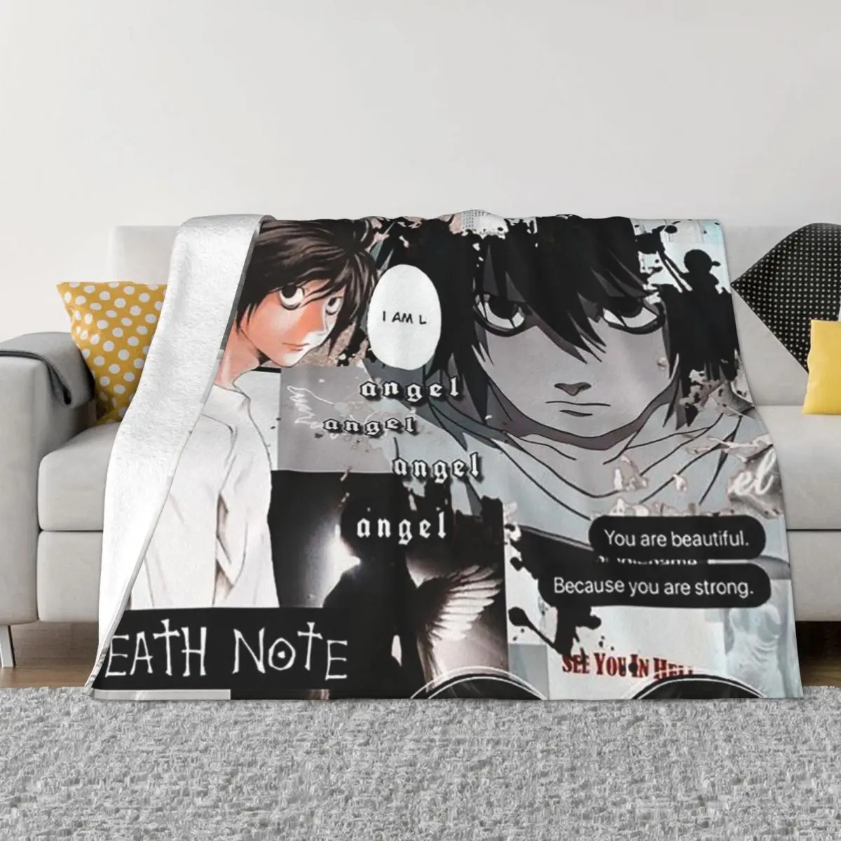 Death Note Plaid Anime Blankets Velvet Autumn/Winter Lawliet Manga Super Soft Throw Blanket for Bedding Travel Rug Piece