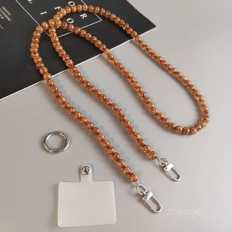 Long Crossbody Lanyard Mobile Phone Lanyard Cracked Bead Chain Clip Style Phone Case Universal Women\'s Hanging Strap Lanyard Key