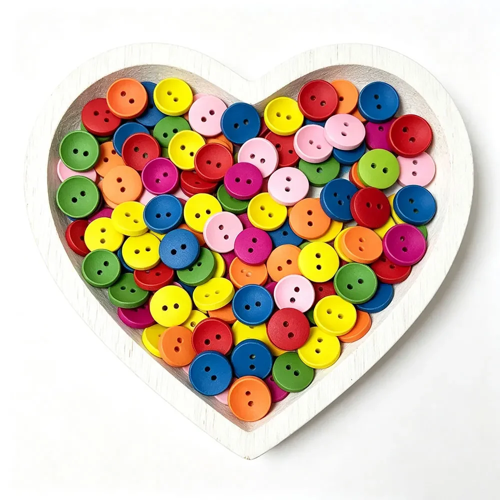 300PCS 10/15/20/25MM 2 Holes Mixed Colors Wood Buttons Maker for Craft Round Sewing Scrapbook Handwork DIY Dress Home Decoration