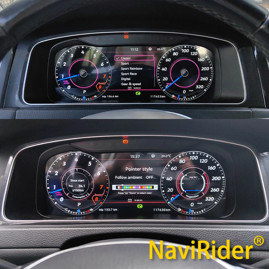 Virtuelles Kombiinstrument für VW Volkswagen Golf MK7 2013-2020 LCD Digitales Armaturenbrett GPS Tachometer Drehzahlmesser