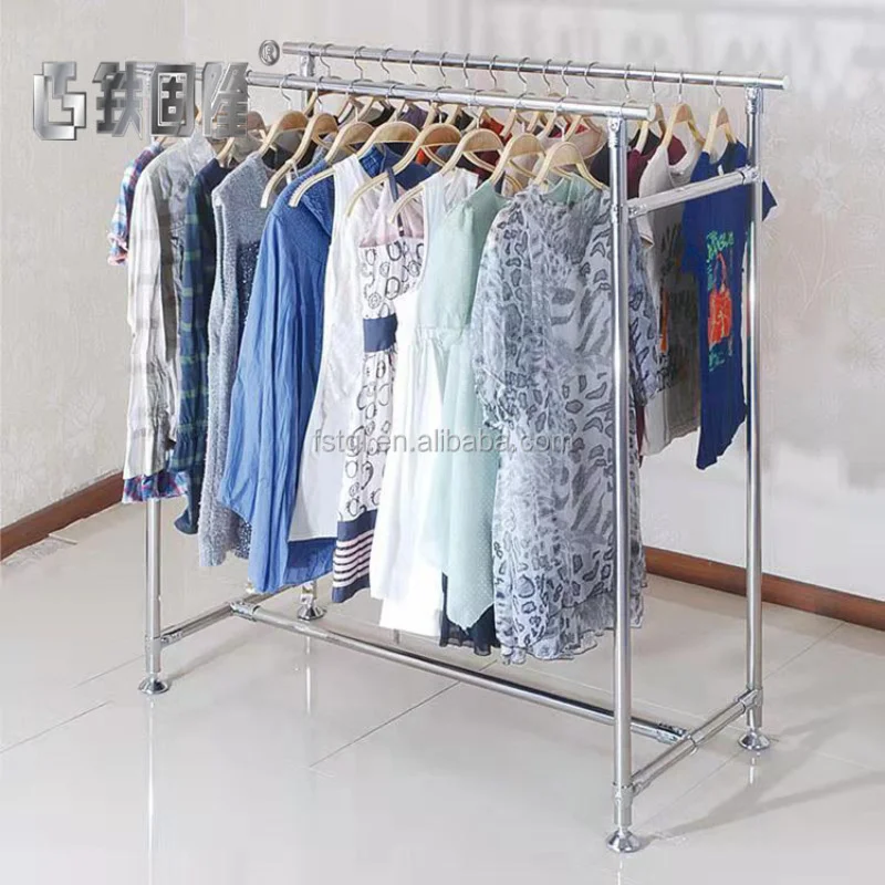 [Customized]Double layers stainless steel garment display rack showroom display stands