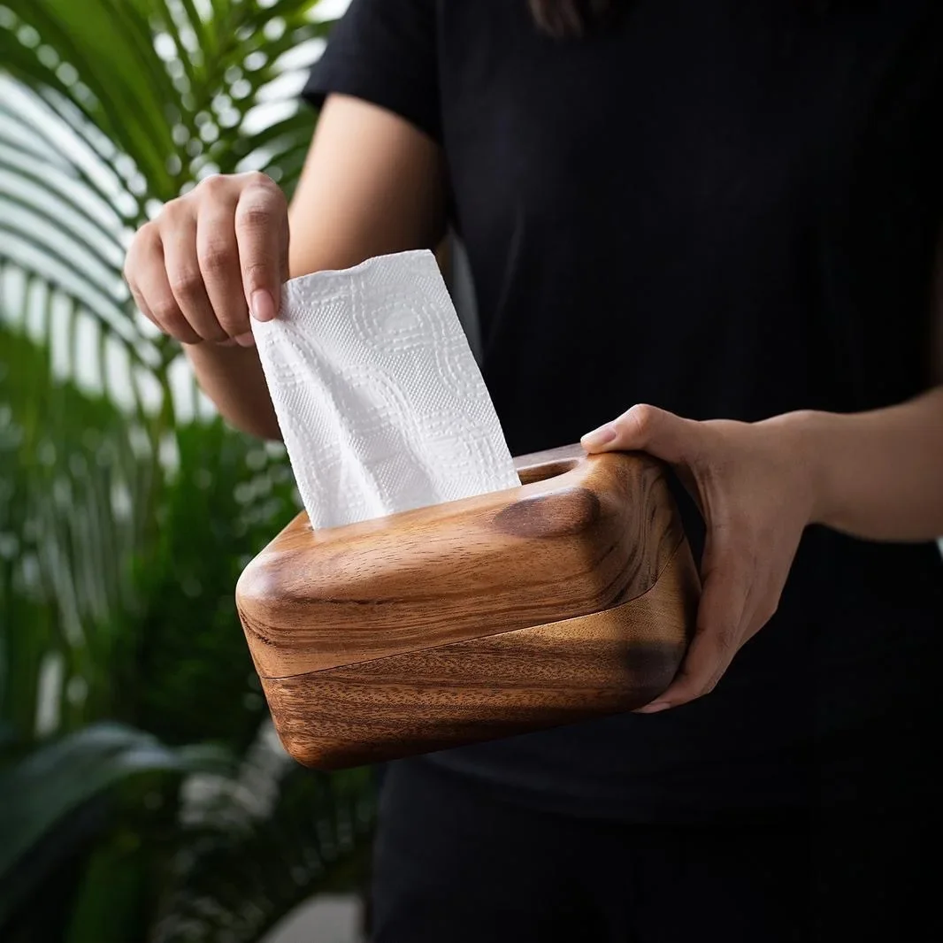 New Chinese-style simple walnut color tissue box household solid wood living room storage carton wooden tissue storage box