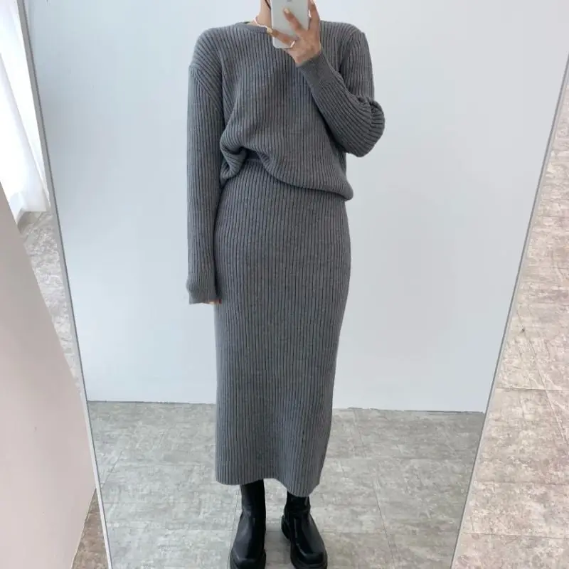 Wygodny sweter z dzianiny Sweter Kurtka Topy Slim Fit Pół spódnica Dwuczęściowy zestaw Elegancki damski zestaw spódnic Party Dress