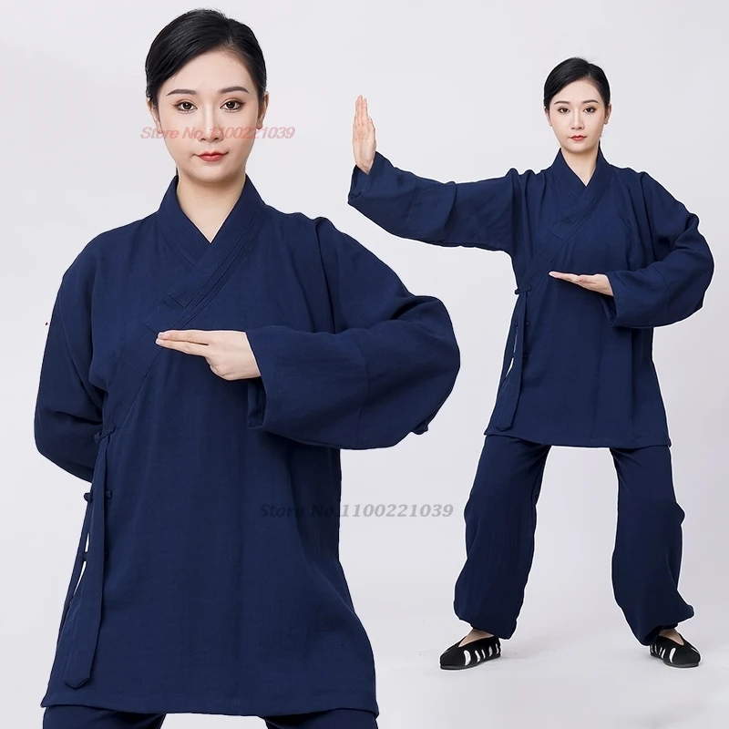 Uniforme chinois de Tai Chi Wushu en coton et lin, costume de Kung Fu, arts martiaux, pratique du matin, méditation bouddhiste, 2024