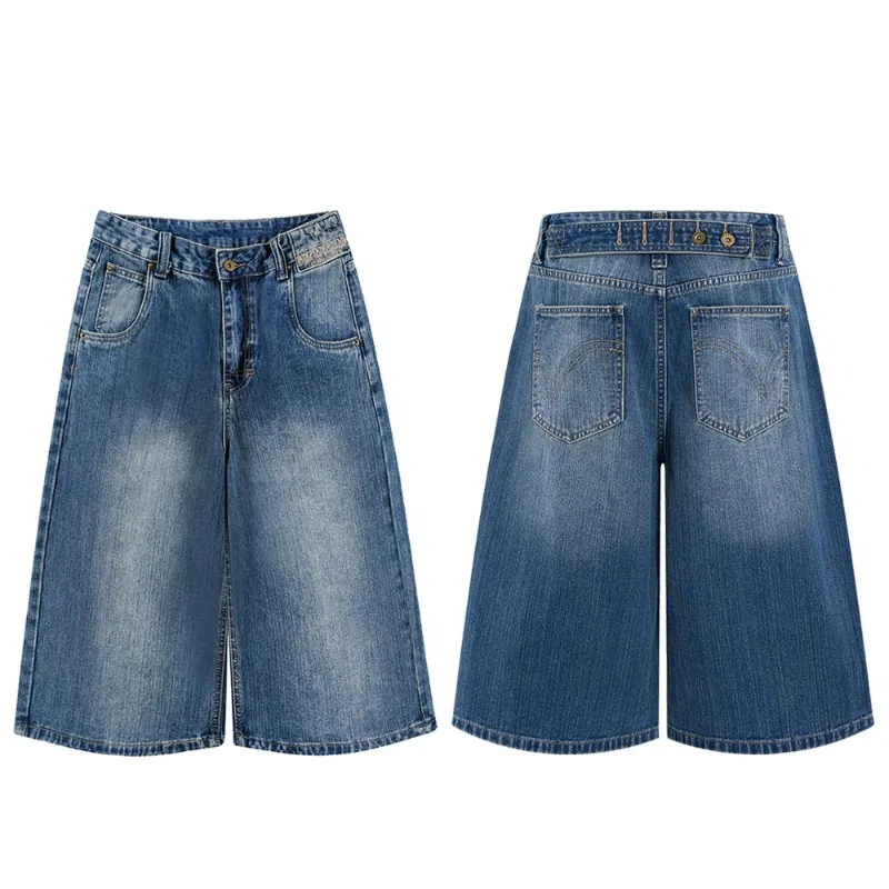 

Men's loose jeans summer retro American straight-leg hip-hop wide-leg cropped pants y2k couple shorts fashionable street pants