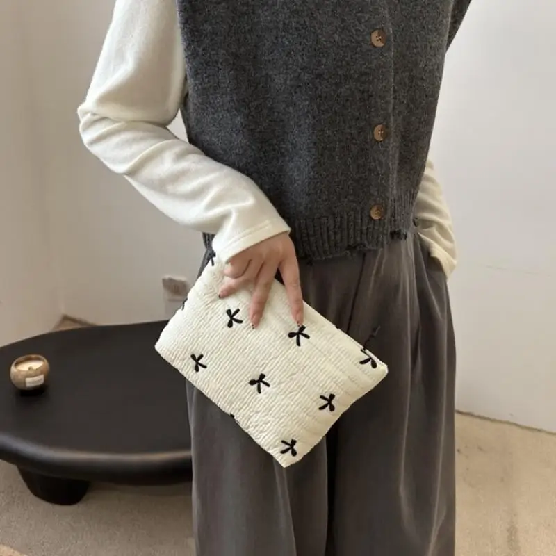 Bowknot Korean Style Clutch Bag Fashion Handheld Purse Elegant Portable Accessory for Women Daily Use