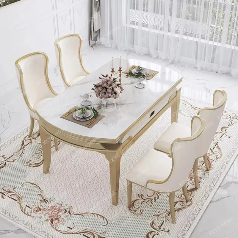 XX light luxury rock slab dining table square and round dual-purpose retractable folding solid wood