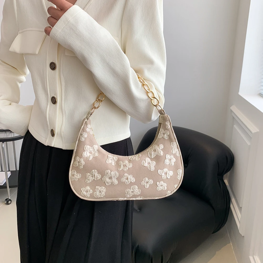 Women Shoulder Bag Flower Print Chain Ladies Handbags Fashion Cute Clutch Purse Women's Bag 2023 Trend Designer Luxury Handbags