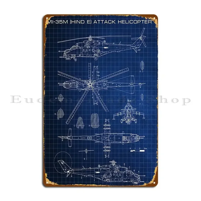 Mi 35m Hind E Soviet Attack Helicopter Metal Plaque Garage PaintingWall Mural Wall Mural Custom Tin Sign Poster
