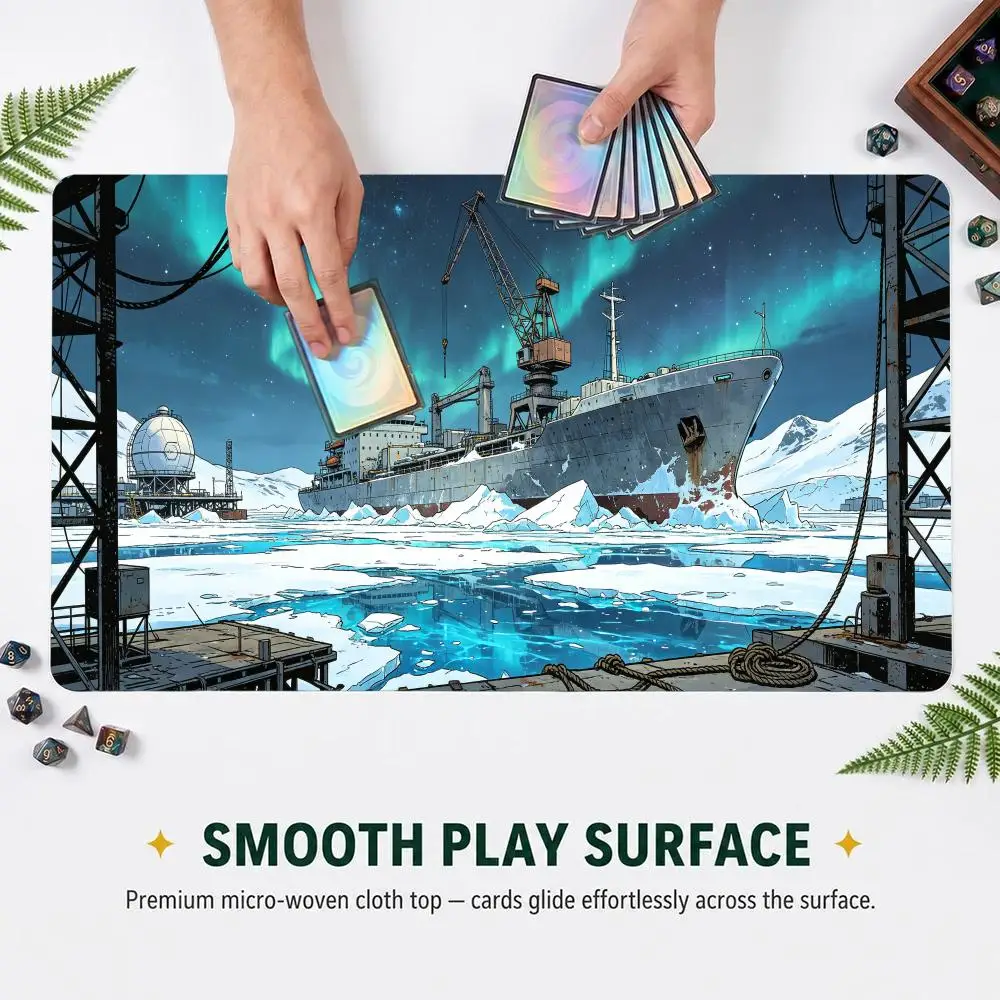 60X35cm Arctic Aurora Icebreaker Ship Port TCG Play mat Non‑Slip Rubber Trading Card Game Table Pad For Card Game Players