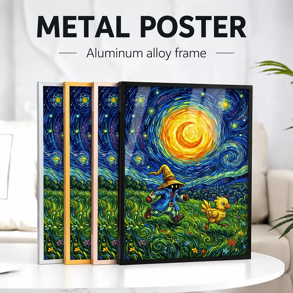 Final Fantasy IX Van Gogh Framed Aluminum Metal Poster Customized Photo Mythic Character Style Wall Art For Library Player Gift
