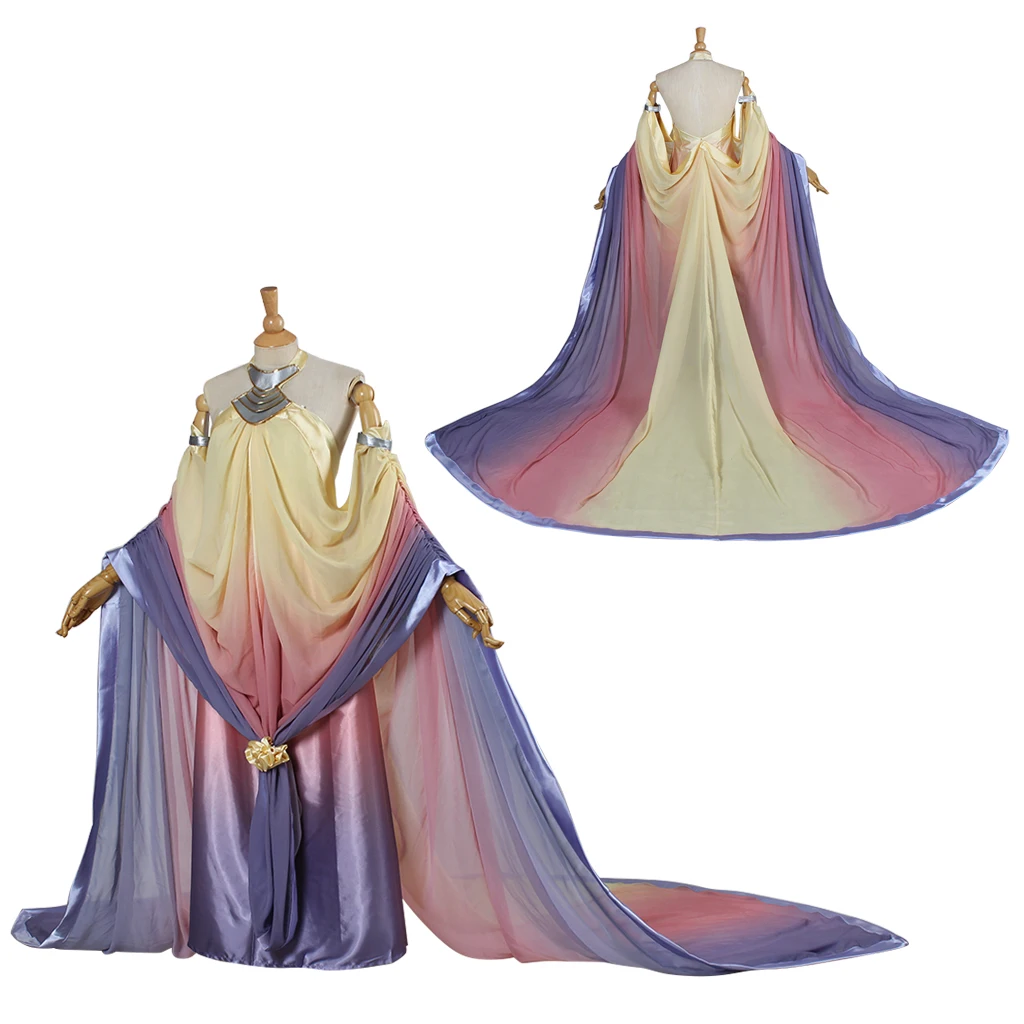 Padme Queen Amidala Cosplay Costume Lake Dress Backless Off-Shoulder Elegant Sexy Ball Gown Halloween Party Outfits