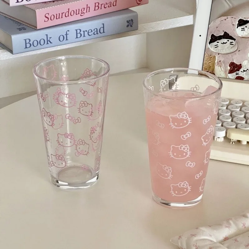 

Kawaii Hello Kitty Sanrio Cute Glass Milk Cup Large Student Capacity Beer Juice Coffee Mug Birthday Present for Girls