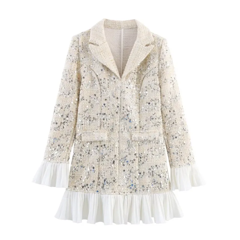 

Модные роскошные блейзеры с блестками, женские элегантные твидовые костюмы, платье, новинка 2025, осень-зима, офисные винтажные повседневные свободные платья