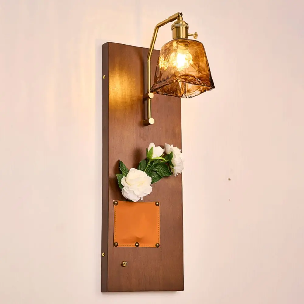 

Modern Luxury Retro Wooden Wall Lamp AC110-265V Walnut Nordic Glass Wall Sconce Glass/Ceramic Lampshade Flower Arrangement