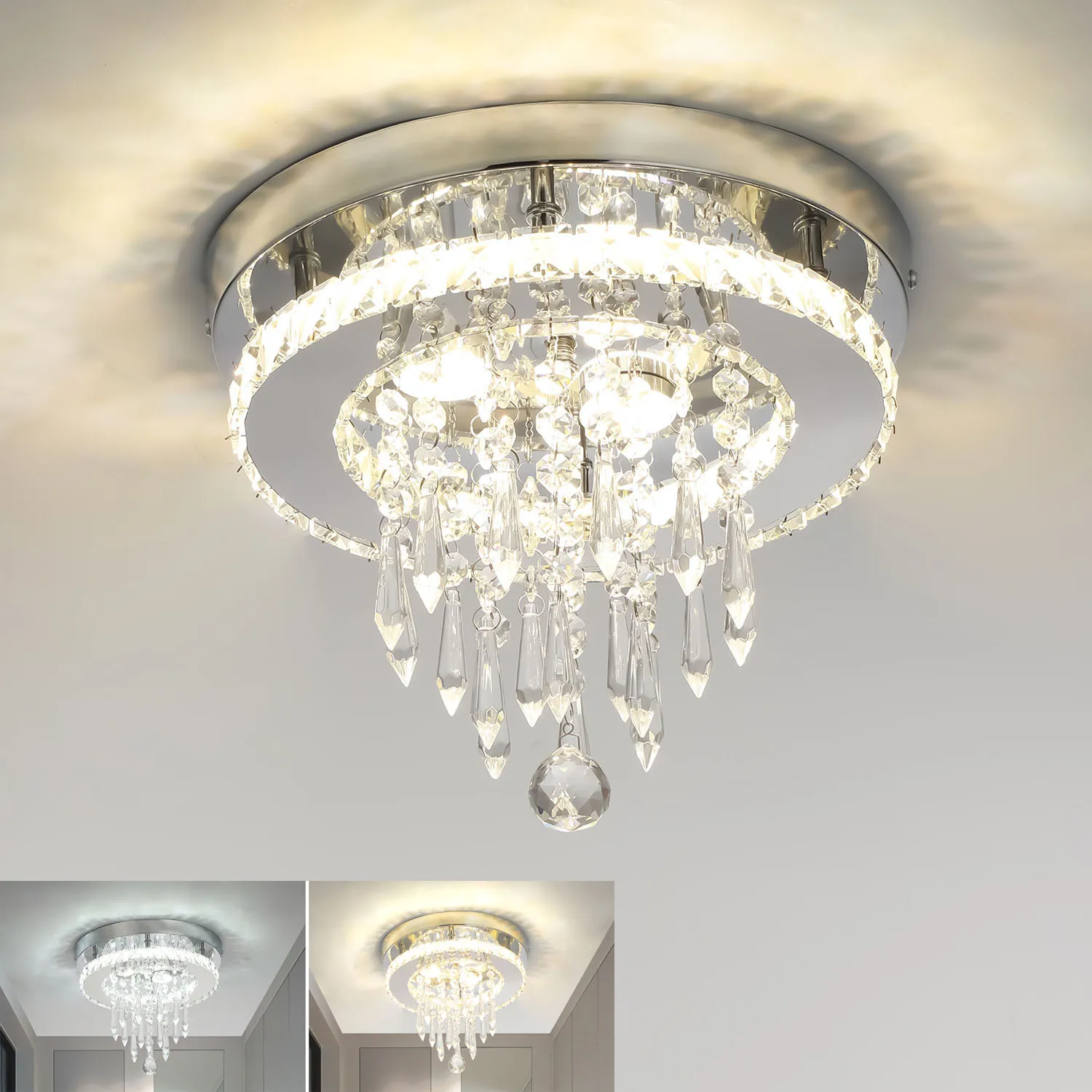 Ronde LED Kristallen Plafondlamp Dimbare Plafondverlichting Kristallen Kroonluchter Hanglamp Woonkamer Slaapkamer Hal Keuken