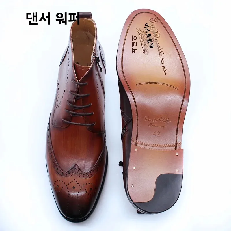 Handmade Men\'s Ankle Boots Casual Leather Western Cowboy Shoes Black/Brown Wingtip Lace-Up Wedding Office Dress Footwear