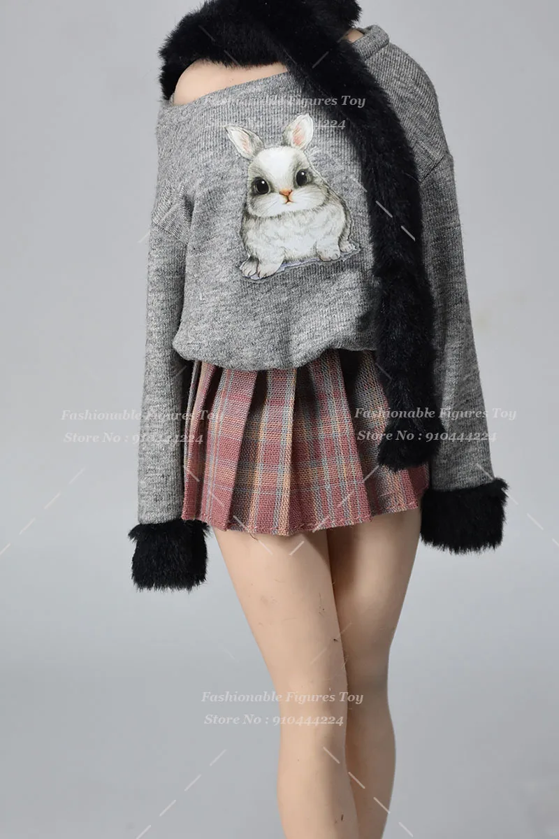 1/6 Women Soldier Printed Pullover Sport Sweater Plush Scarf Classic Pleated Short Skirt For 12Inch Action Figure Body Model