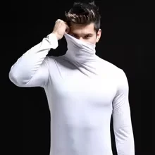 Basic Bottoming Plain T-shirt Fashion Men's Casual Slim Fit Basic Turtleneck High Collar Pullover Male Autumn Spring Thin Tops