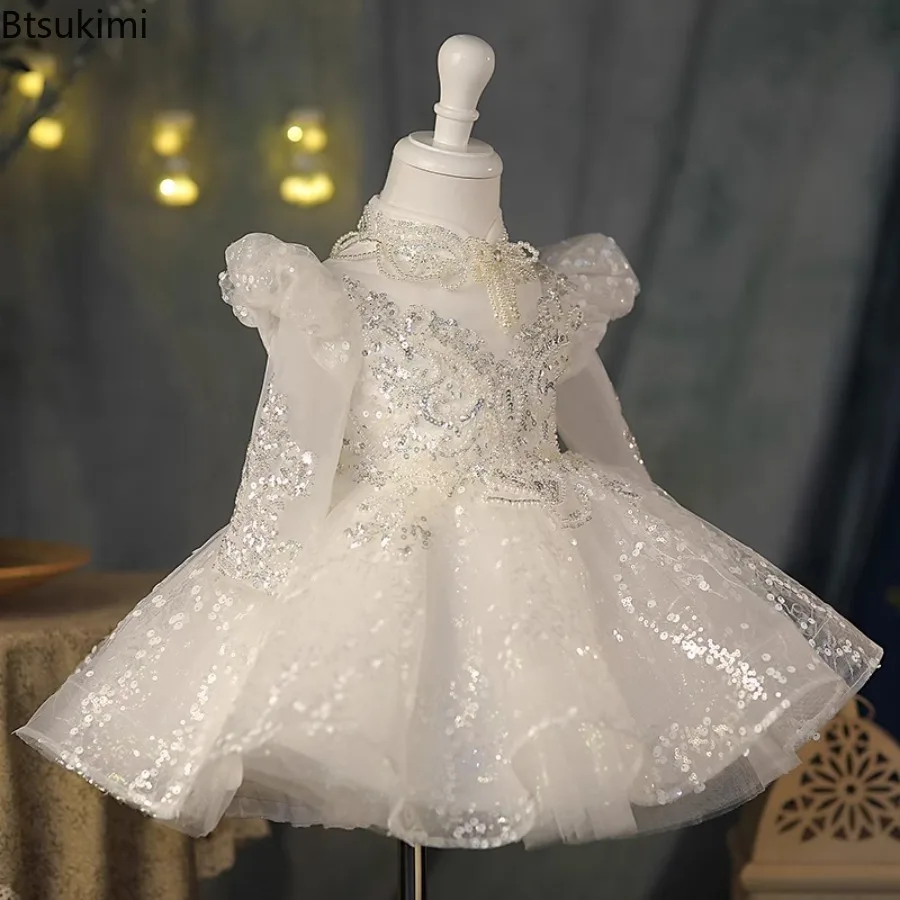 New Baby Girls' Light Luxury Evening Princess Ball Gown Fashion Sequins Beading Design Birthday Party Wedding Dress for Children
