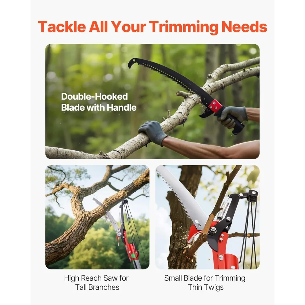 Sega a palo estensibile di VEVOR: potatrice per alberi da 3,87 a 27 piedi con azione a forbice e lama in acciaio da 65 ml, impugnatura leggera in fibra di vetro