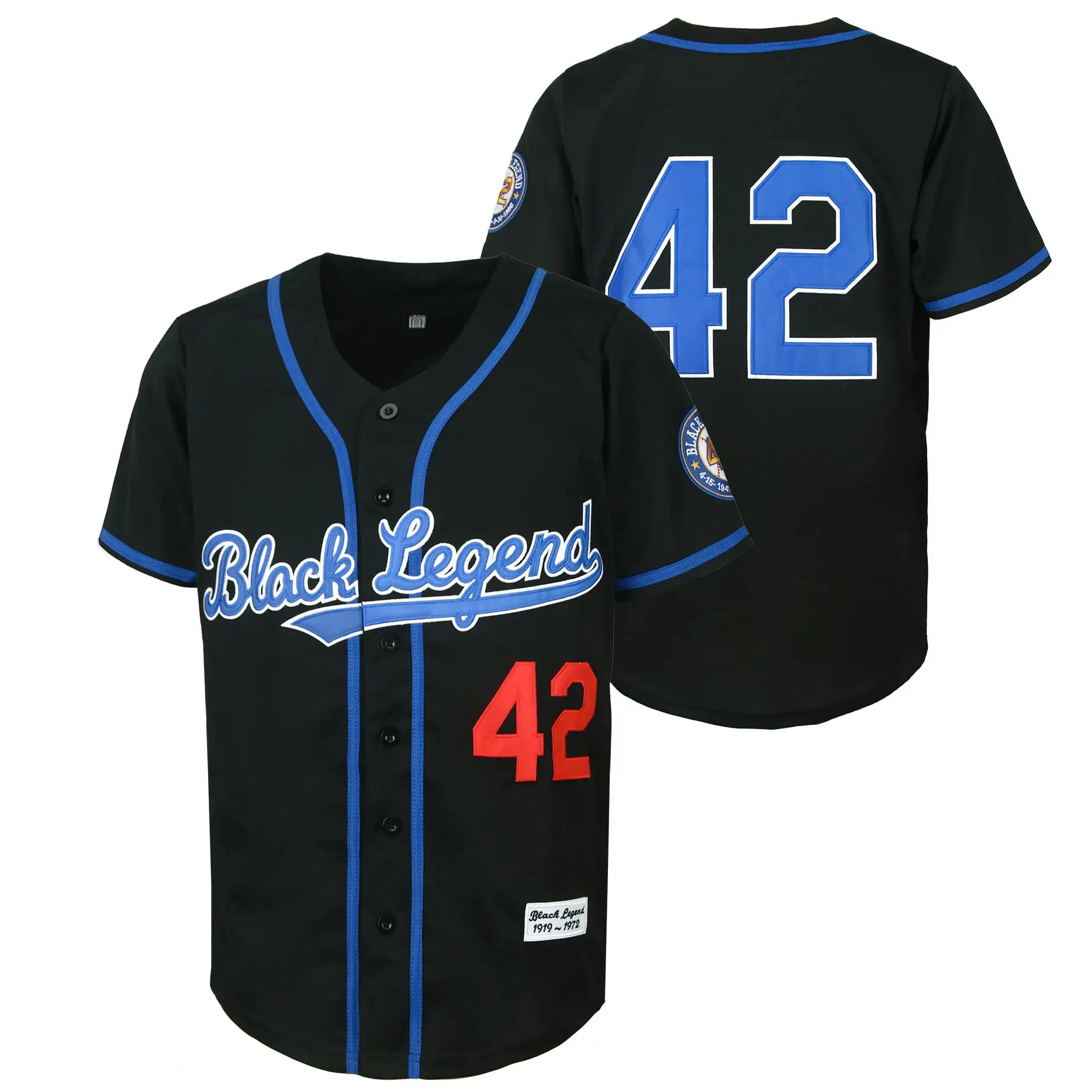 Men's Black Legend Baseball Jersey #42 Jackie Robinson Vintage Embroidered Retro Hip Hop Jersey Stitched blue