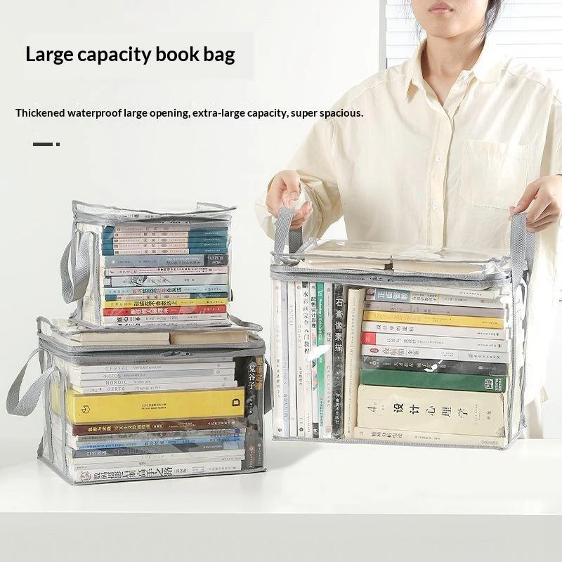 Hot Sale Large Capacity Transparent PVC Book Box With Sturdy Handle Home Office School Dorm Storage Container