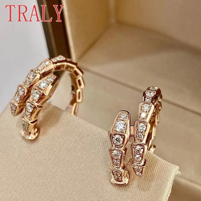 Pendientes de plata de ley S925 con forma de serpiente, aretes de diamantes de moissanita, color blanco y oro rosa, joyería de alta calidad