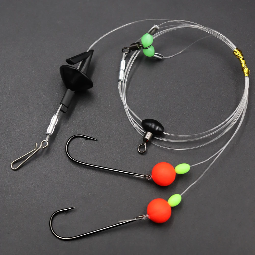 ZYZHE 1/3/5 Stück Angelrolle mit Doppelschwimmer, Unterlinie und Haken, Weitwurf-Angelrigs, vorgebundene Angel-Flapper-Rigs – Detail 8