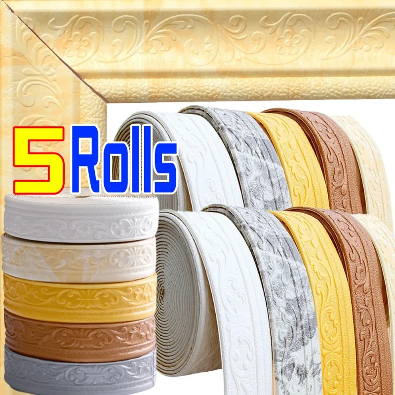 2.3M/Roll 3D Wall Trim Line Skirting Border Self Adhesive Waterproof Baseboard Wallpaper Wall Sticker for Room Home Decoration