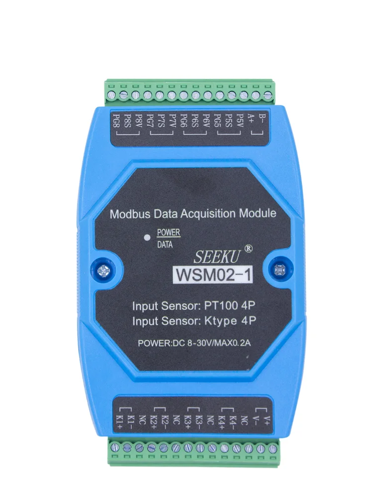 SEEKU M02 RS485 Temperature Acquisition 8/4-way K-type Thermocouple Resistance PT100 Temperature Sensor