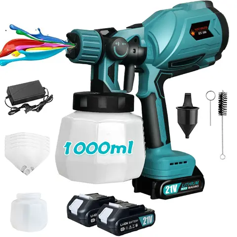 1000ML Electric Spray Gun Cordless Paint Sprayer Auto Furniture Steel Coating Airbrush Compatible For 21V Battery