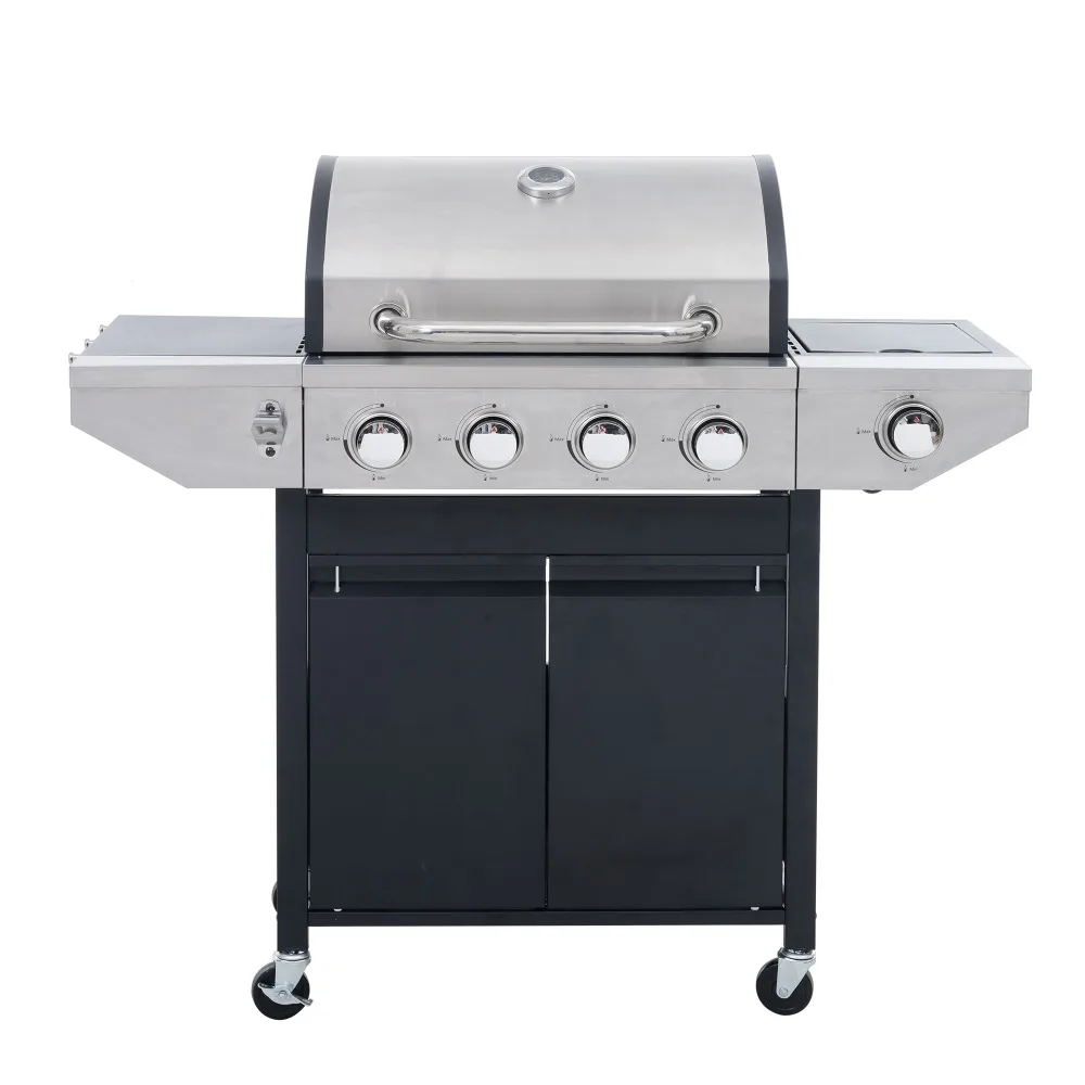

Professional-Grade 4-Burner Gas BBQ Grill – 42,000 BTU Power, Sear Burner, Side Burner,Porcelain Grates & Even Heat Distribution